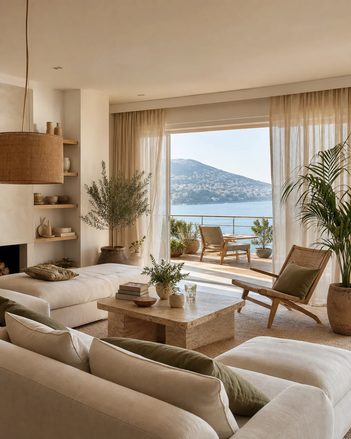 Olive-Toned Mediterranean Living — Living room