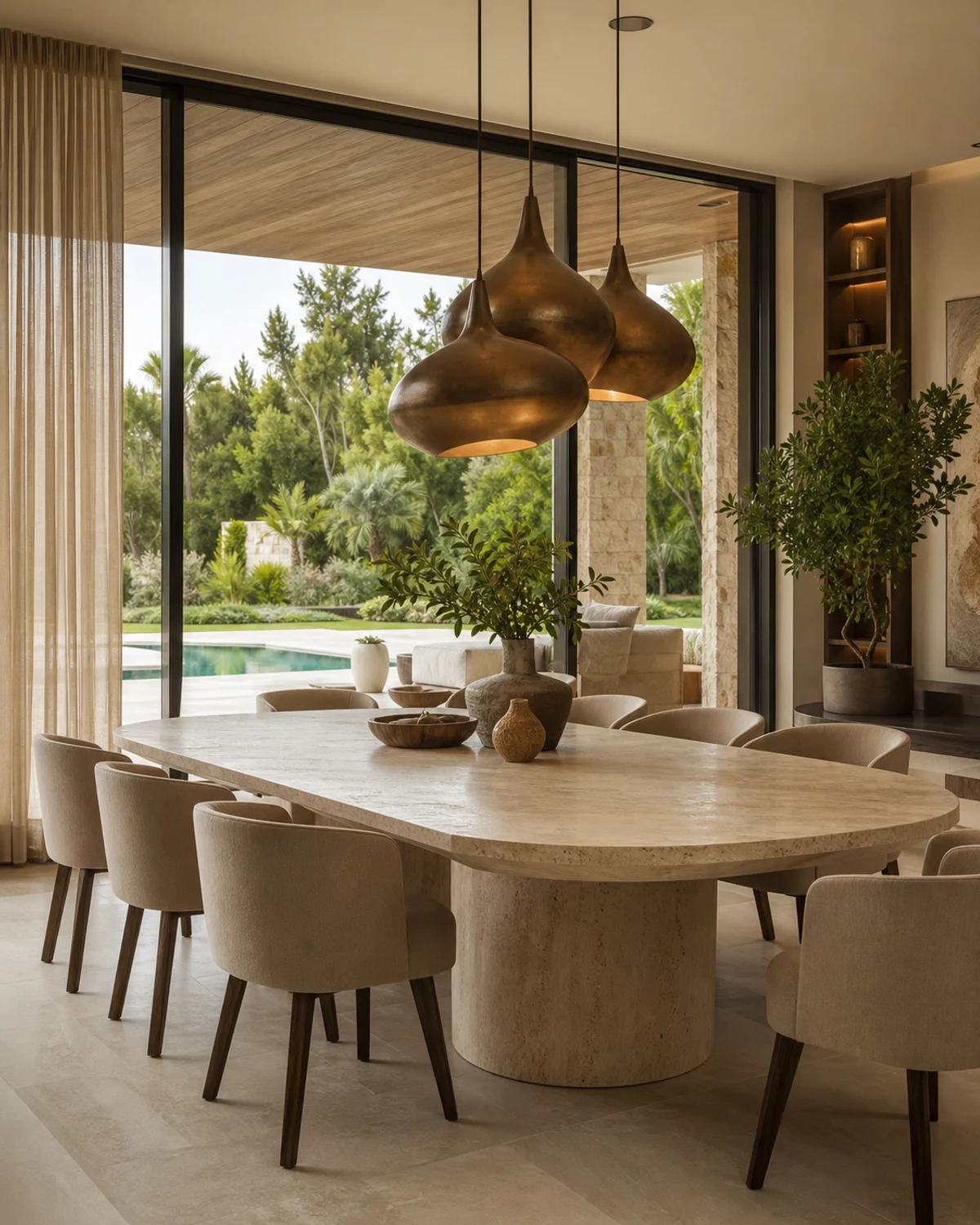 Travertine Dining Setting — Dining area