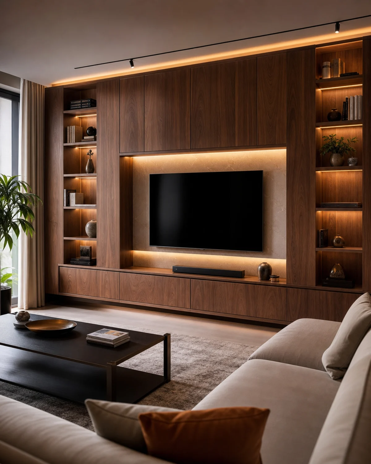 Concealed-Storage Media Wall — Living room