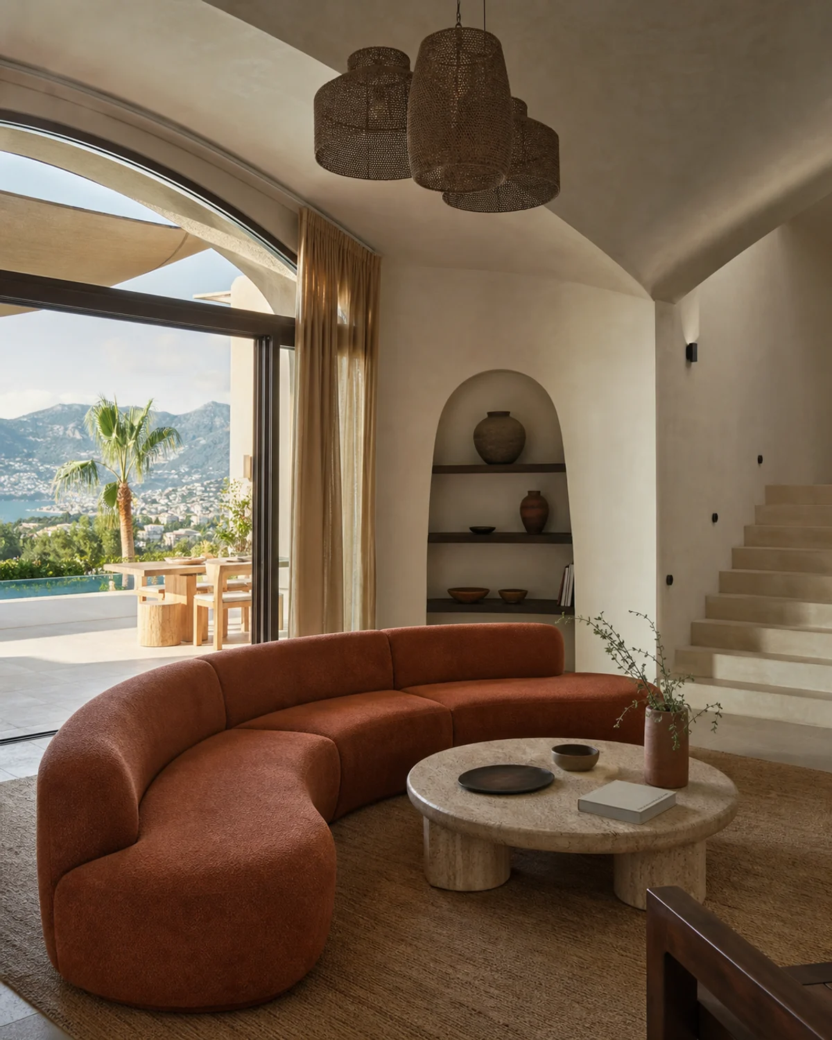 Cinnamon Bouclé Entrance Bench — Entrance hall