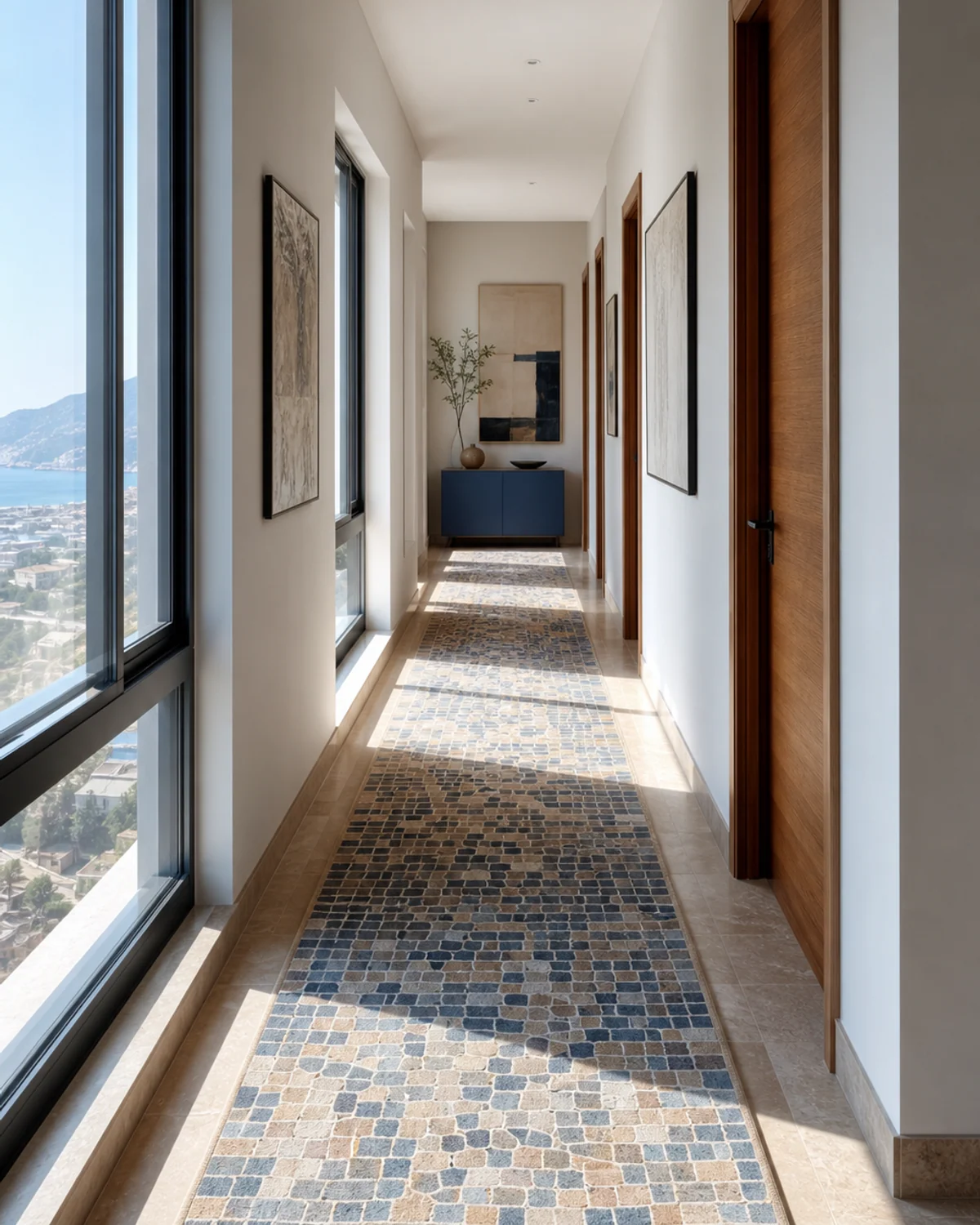 Long Hall Runner with Mosaic Rhythm — Hallway