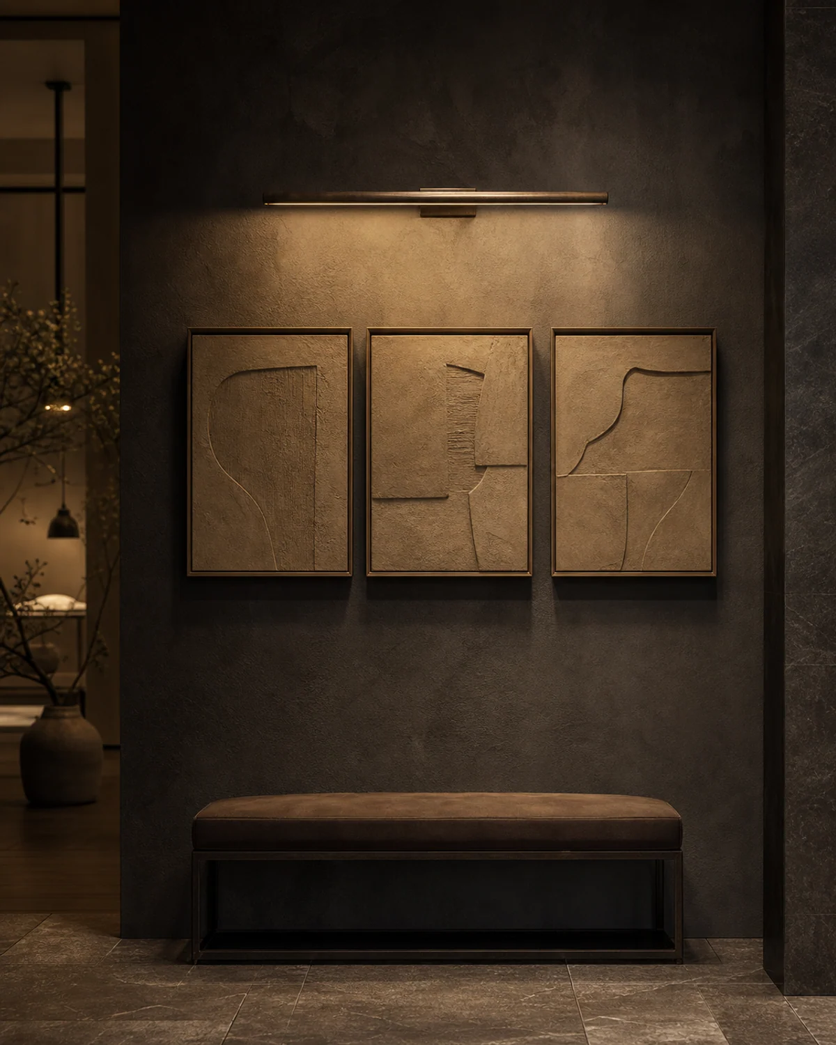 Art Wall with Low Bronze Picture Light — Living room