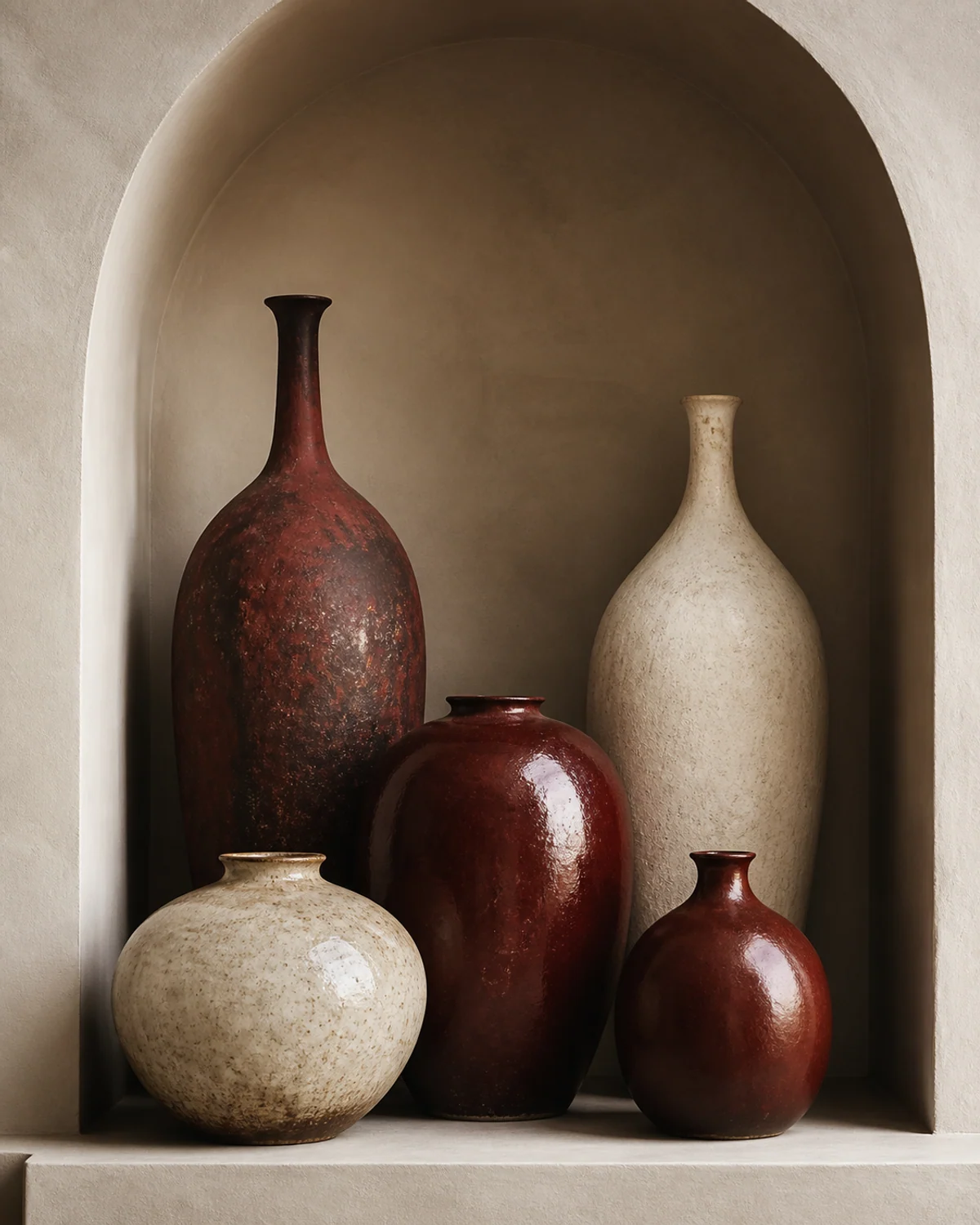 Ceramic Vessel Gallery in an Arched Niche — Living room