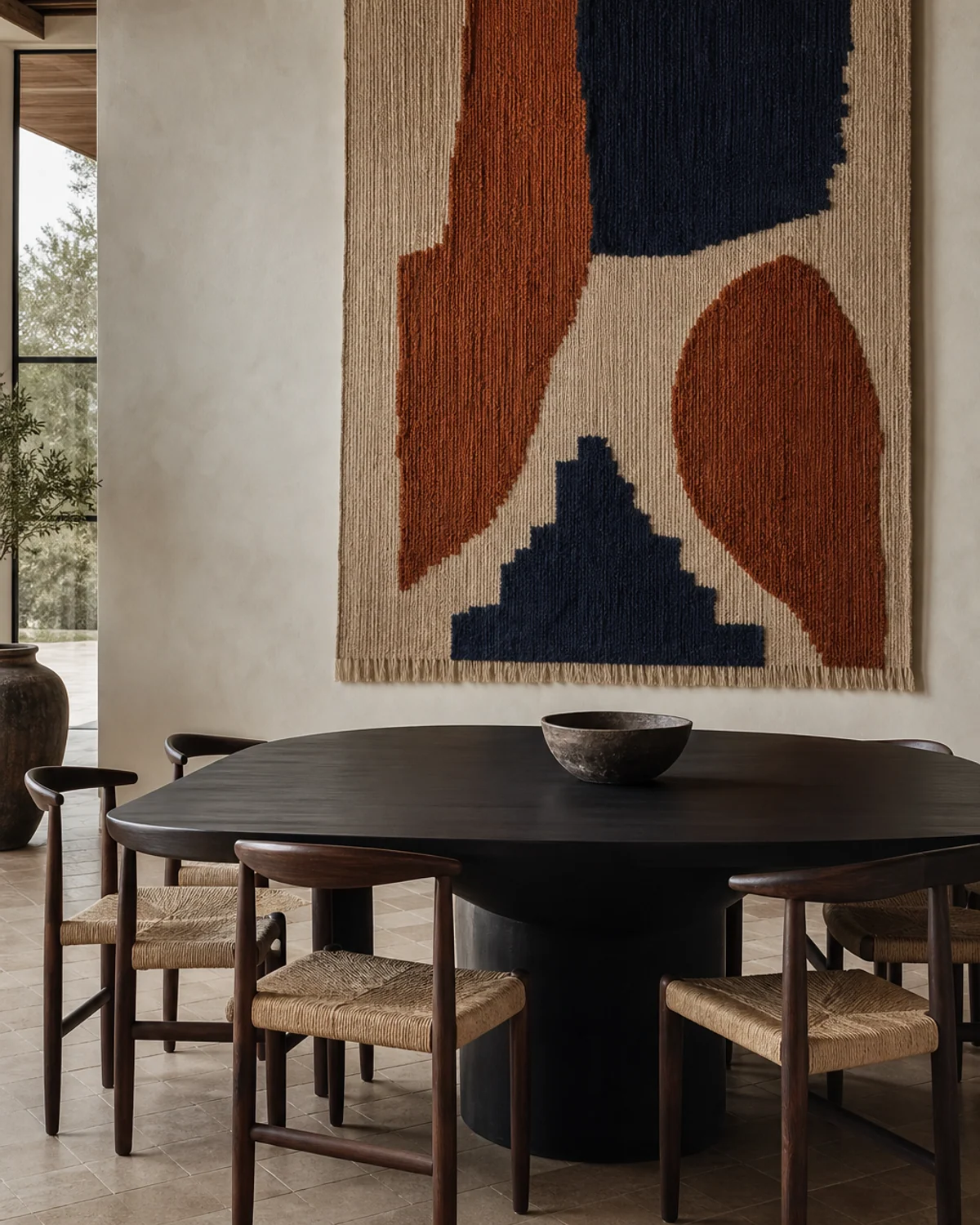 Dining Room with Woven Wall Tapestry — Dining area