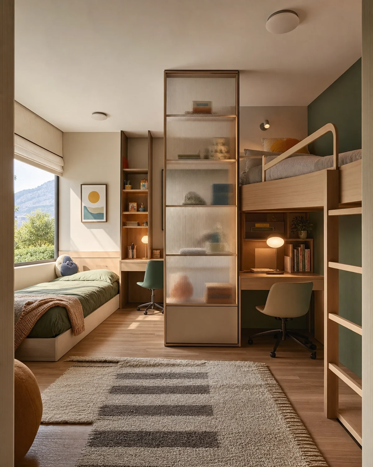 Shared Children's Room with Asymmetric Zones — Children's room