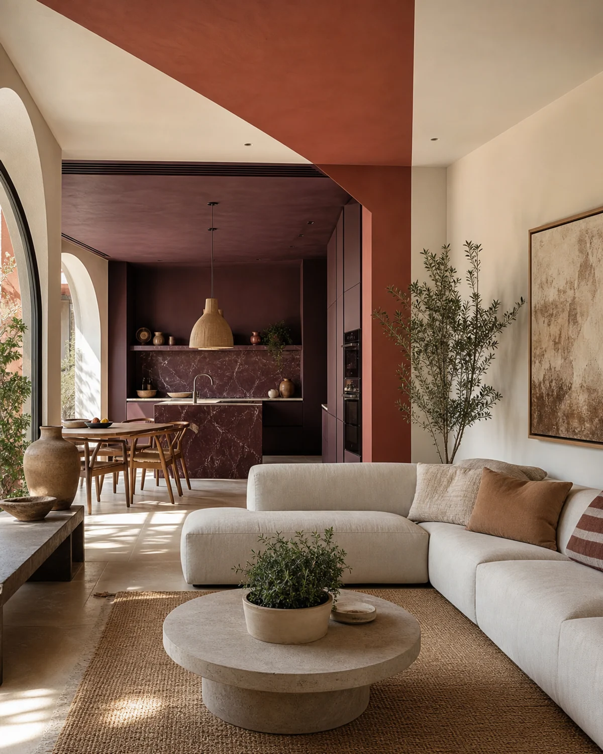 Open Kitchen Zoned by Colour and Ceiling — Open-plan kitchen