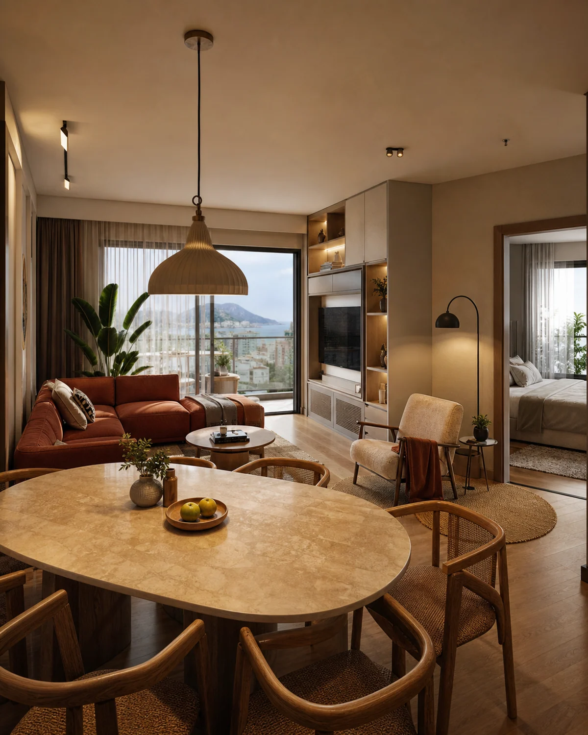 Coordinated Two-Bed Home for a Young Couple — Living and dining