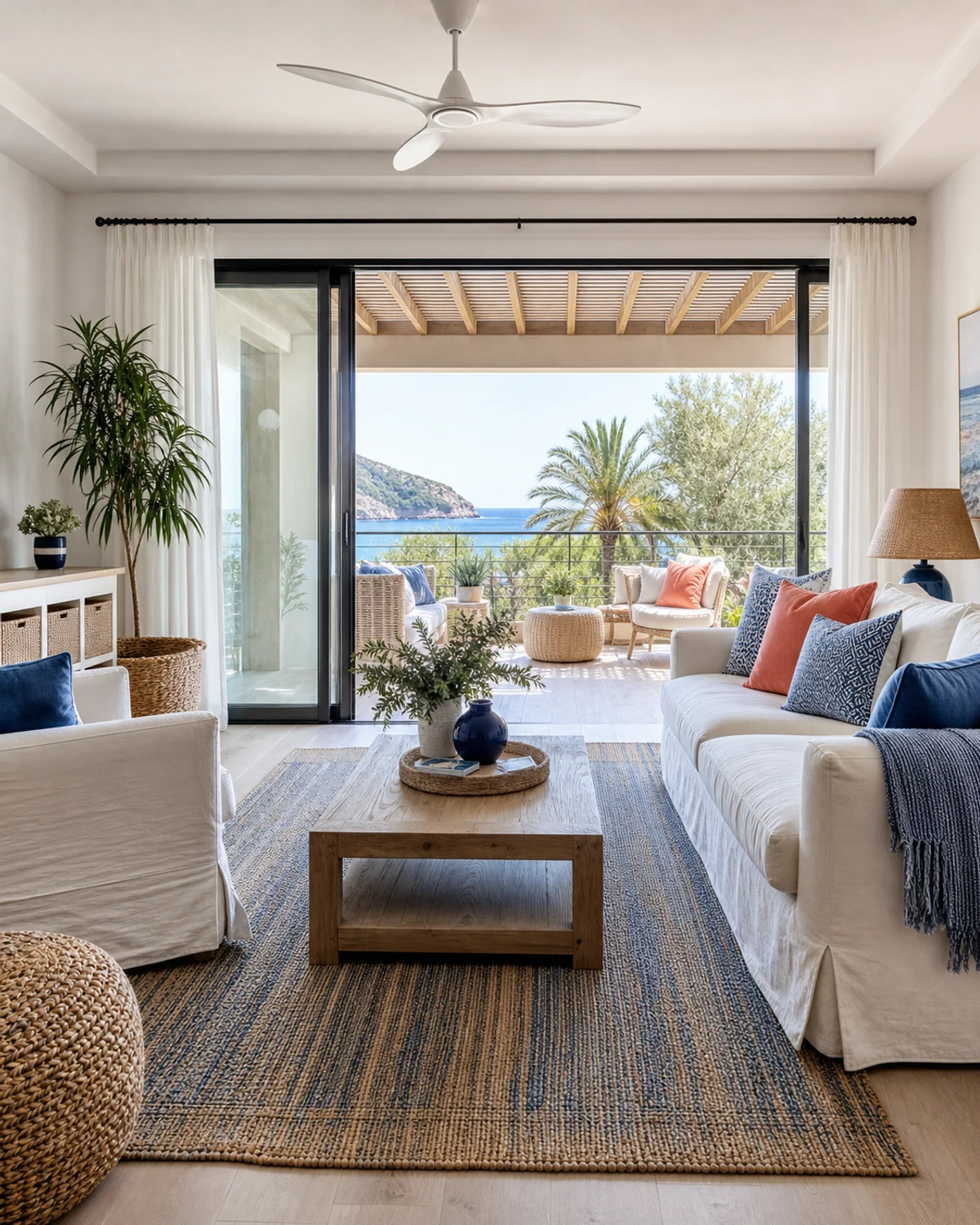 Family Beach Home with Washable Textiles — Living room