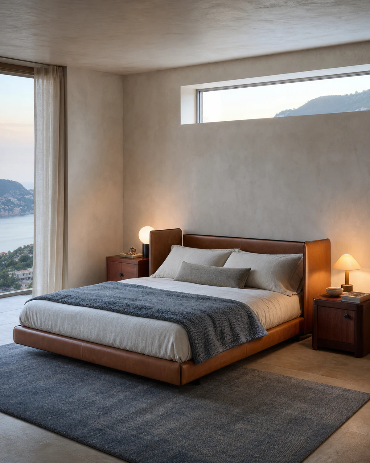 Quiet Bedroom with Winged Leather Bed — Bedroom