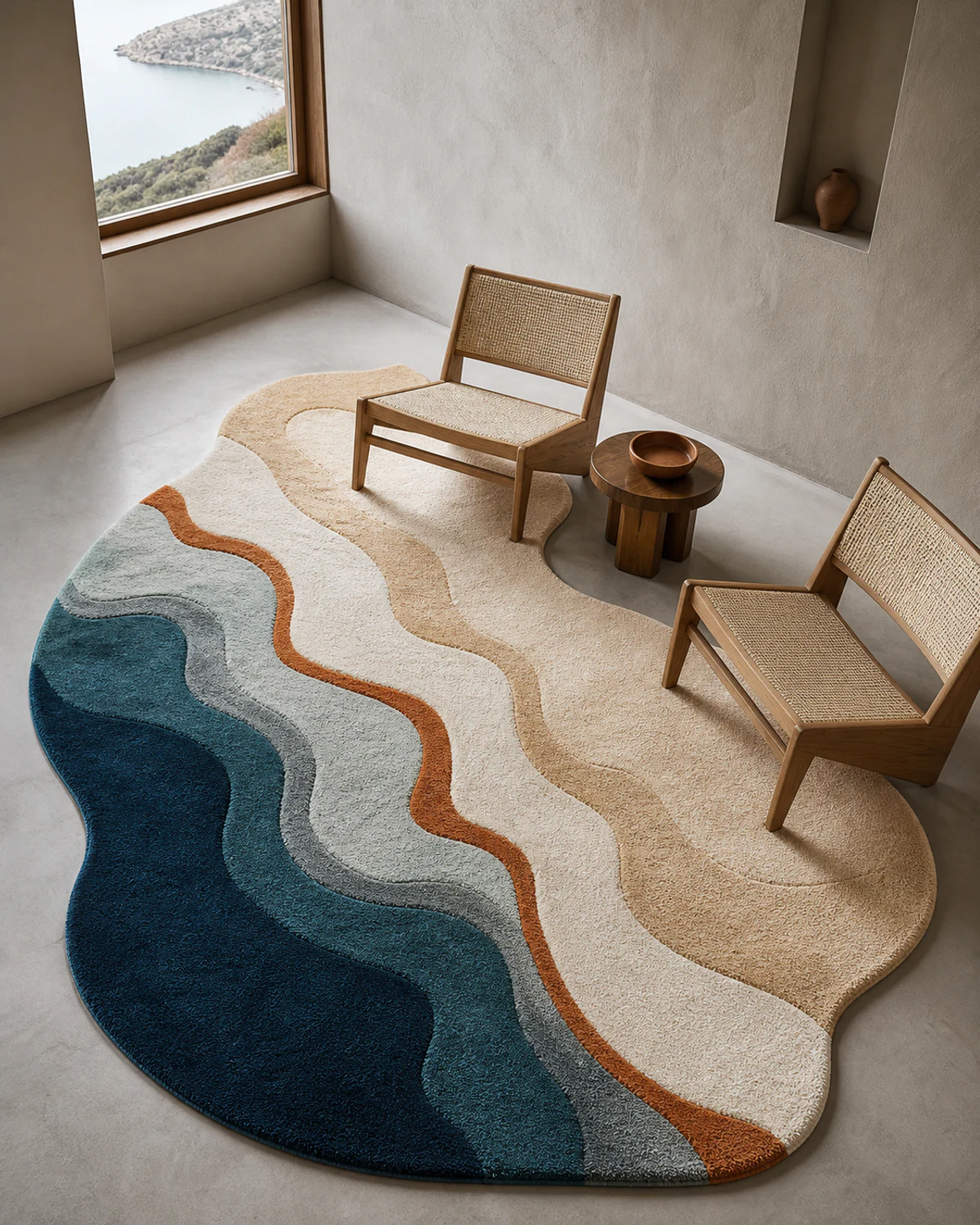 Wool Rug with Coastal Contours — Living room