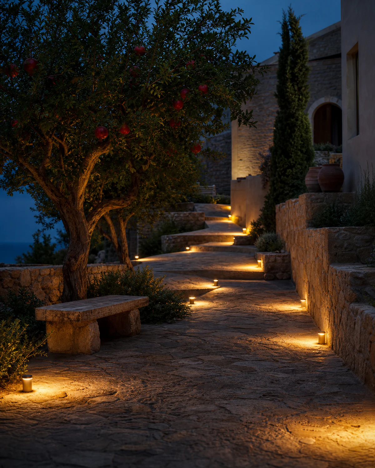 Glare-Free Step Lights Along a Courtyard Route — Villa courtyard