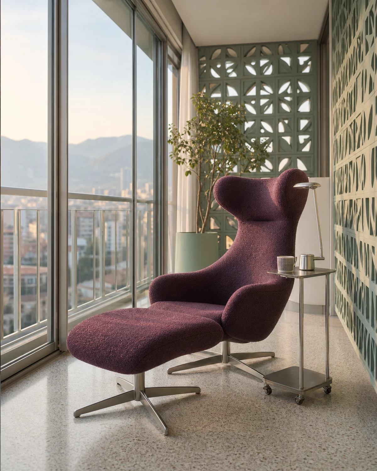 Solo Reading Chaise in a Winter Garden — Enclosed balcony