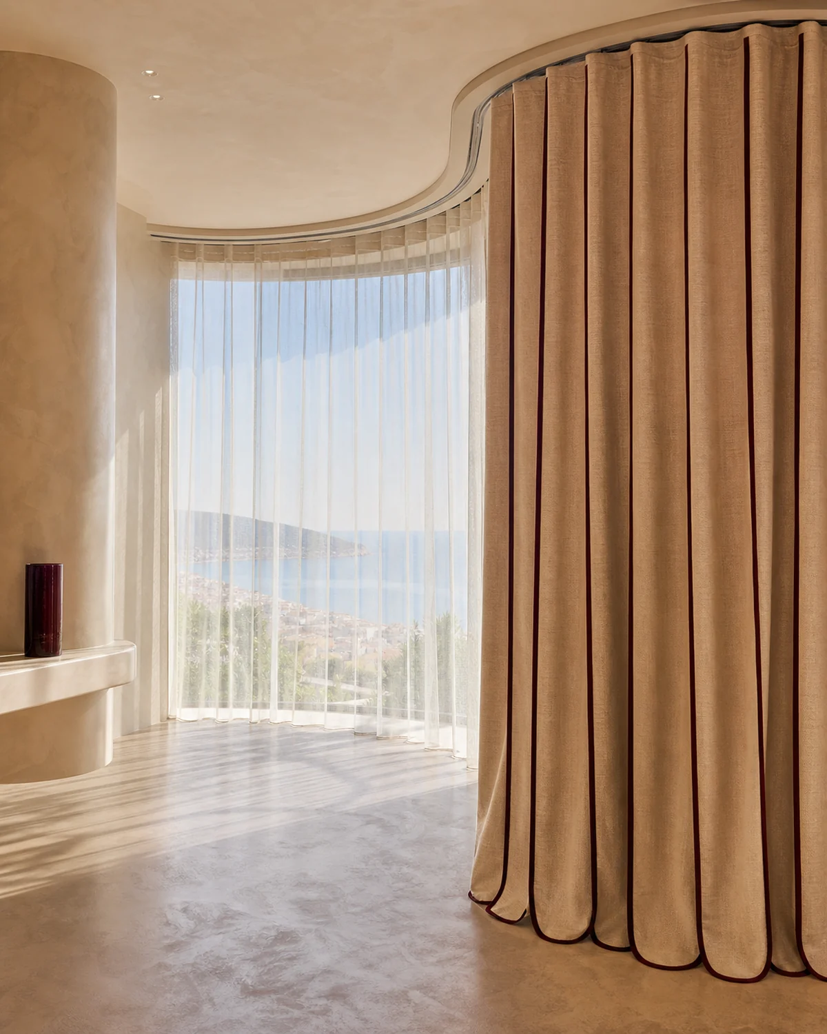 Continuous Wave Curtains on a Curved Bay — Living room
