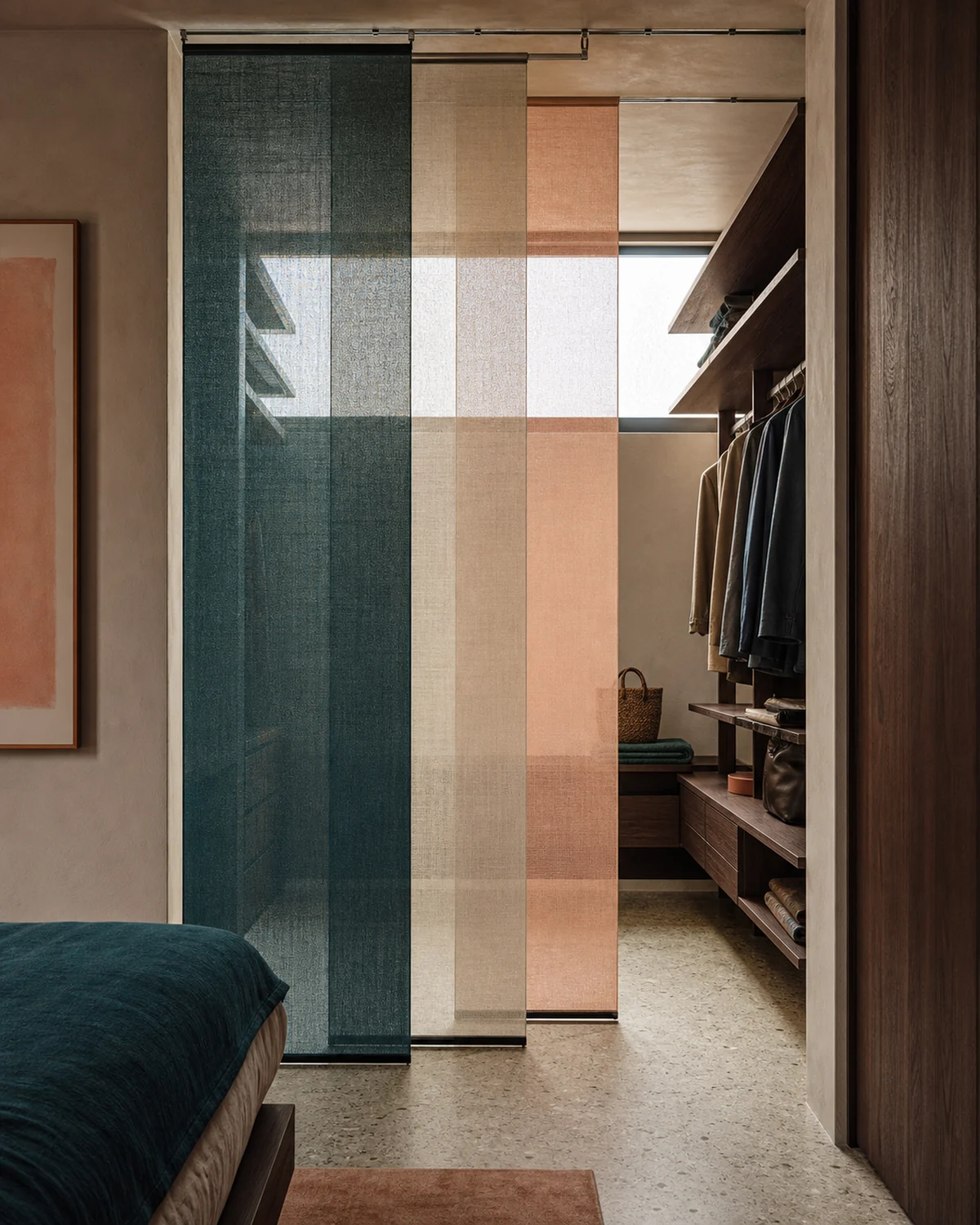Sliding Woven Panels for a Dressing Area — Dressing area
