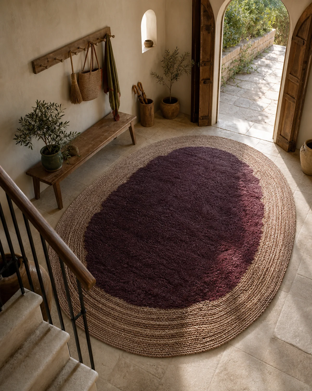 Oval Entrance Rug with Jute Border — Entrance hall