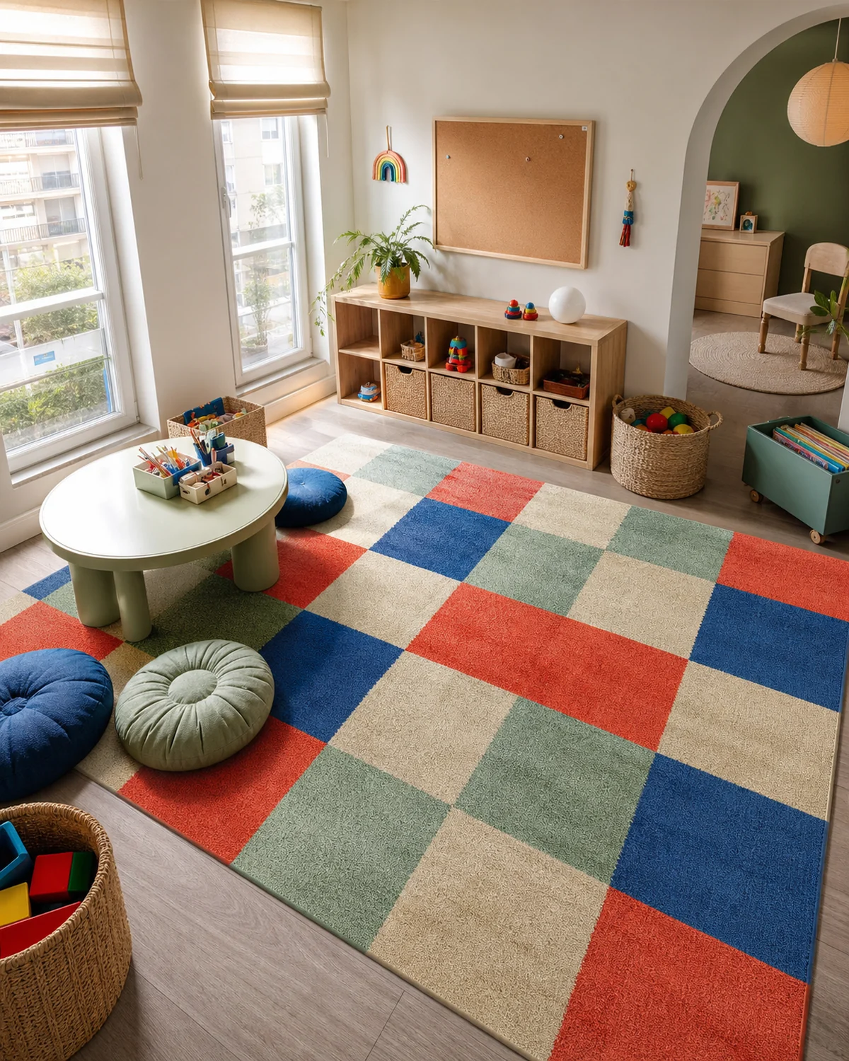 Offset-Check Play Rug — Children's playroom