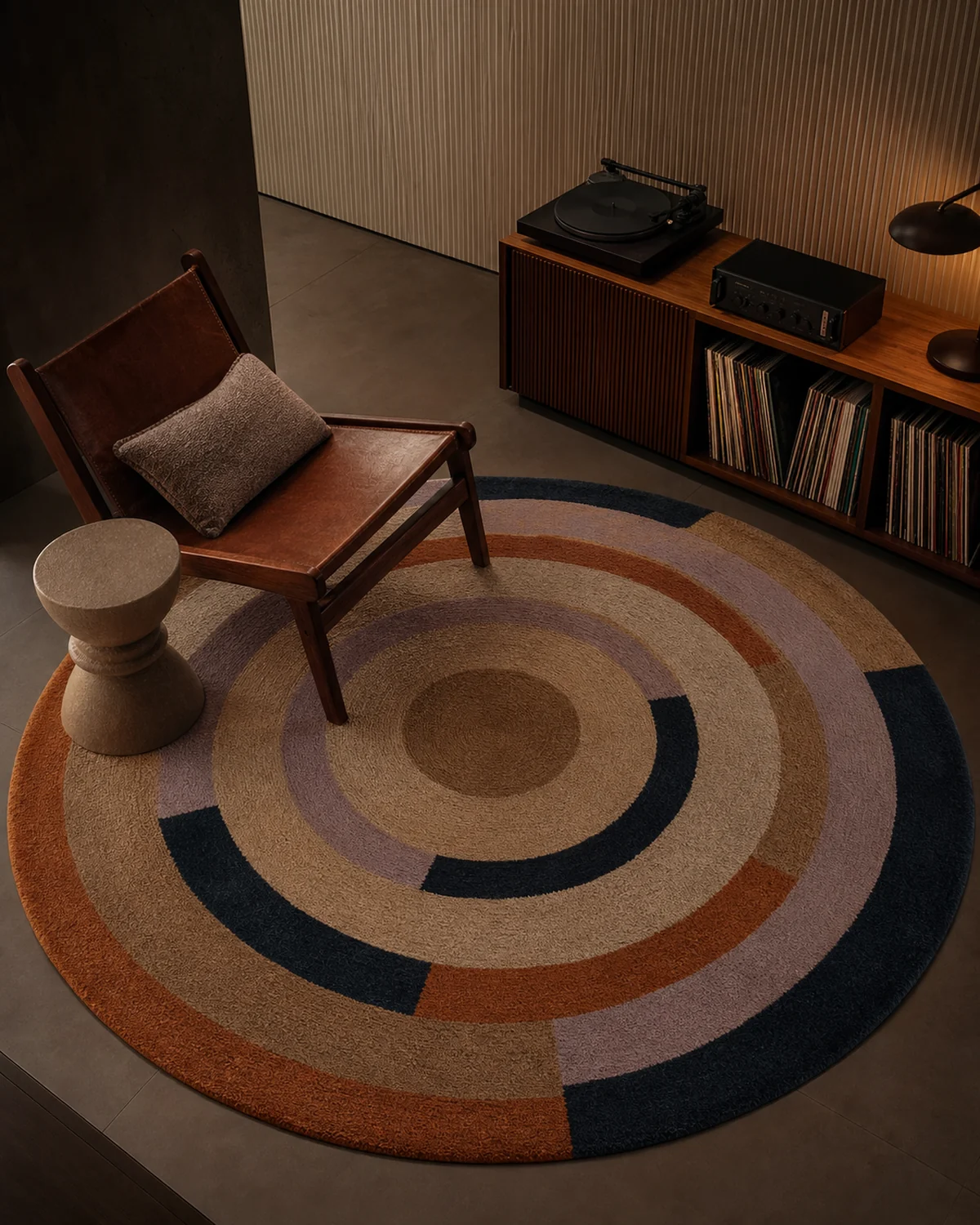 Broken-Ring Round Rug for a Music Corner — Music corner