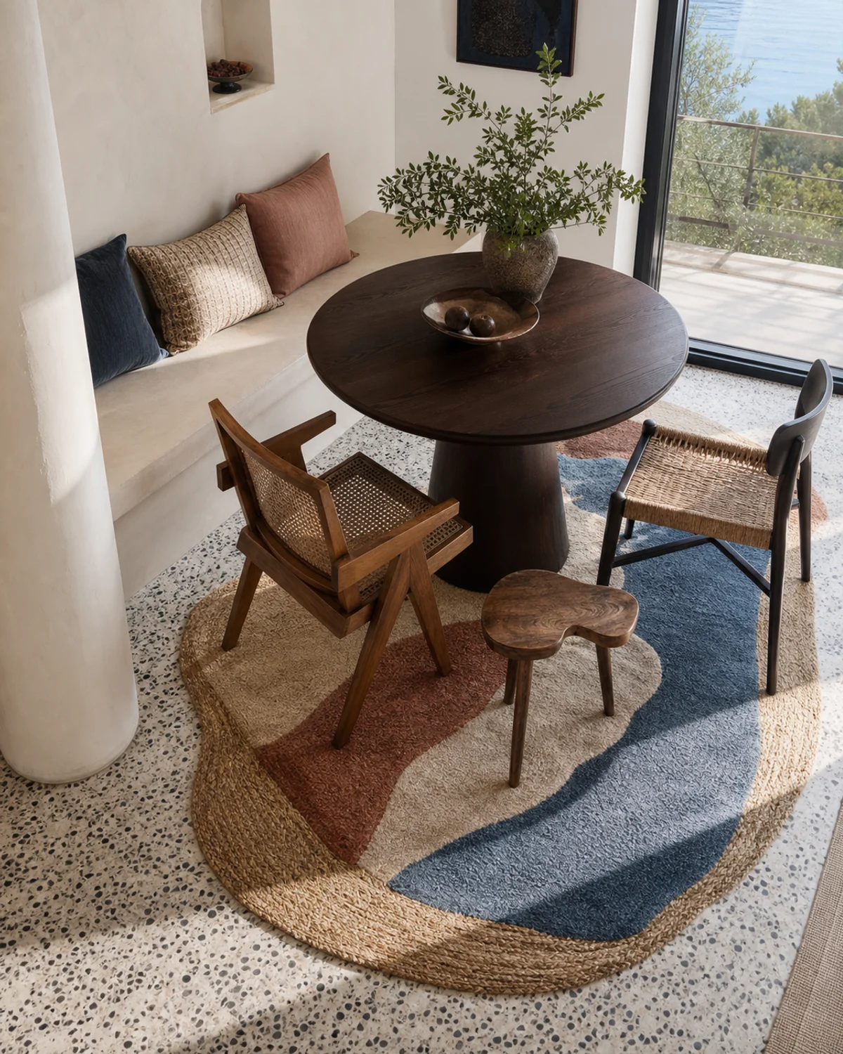 Free-Form Wool and Jute Dining Rug — Dining area