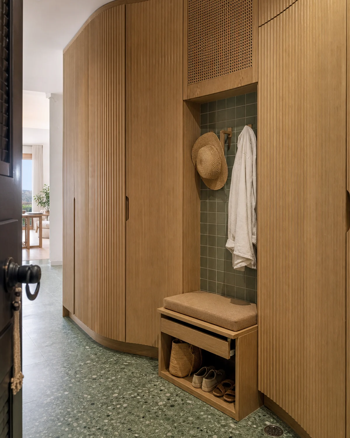 Curved Beach-Return Utility Wall — Entrance and laundry area